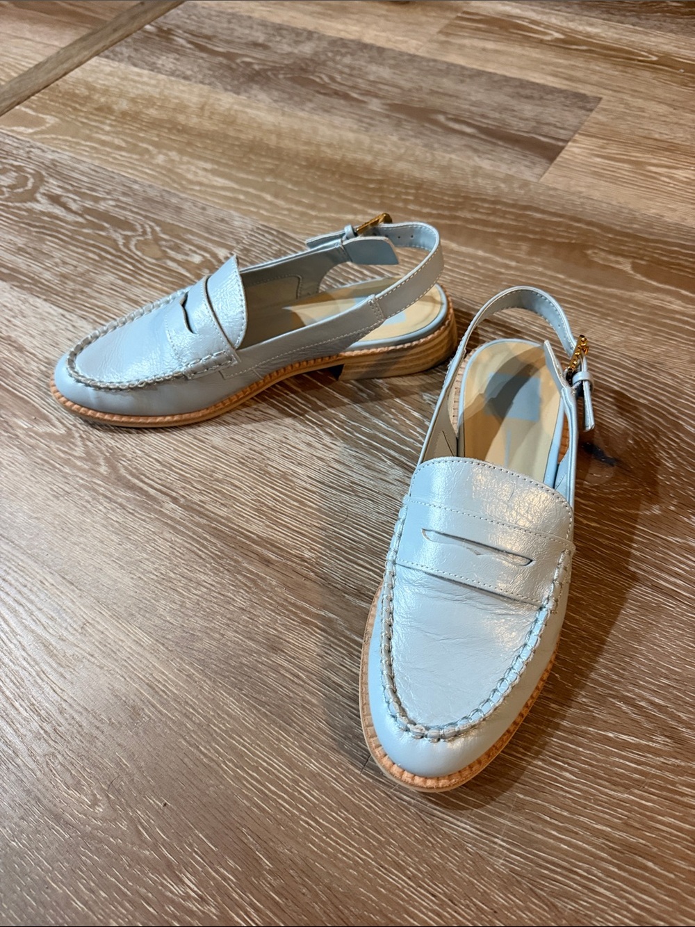 Dolce Vita Light Blue Leather Slingback Penny Loafers